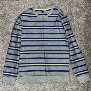 BDG Men's Crewneck Sweater in Gray, Blue, and Yellow Stripes